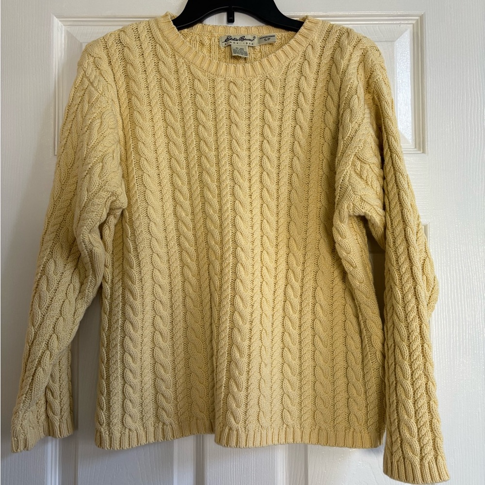 Eddie Bauer Yellow Cable Knit Classic Sweater